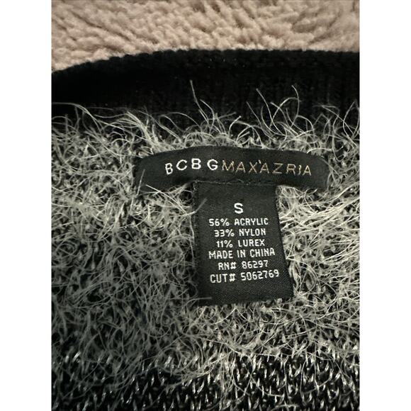 BCBG Cardigan Sweater Top Aztec Knit Open Drape Front Black Silver Long Sleeve S - Picture 4 of 7